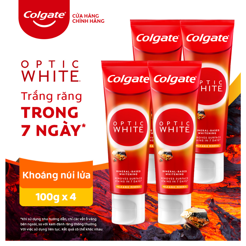 [HB Gift] Bộ 4 kem đánh răng Colgate trắng răng Optic White từ khoáng núi lửa 100g/tuýp