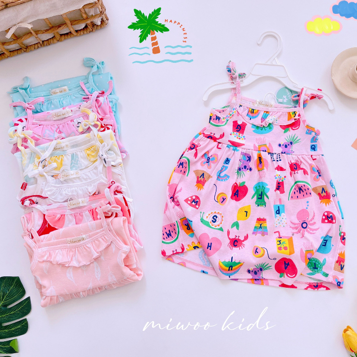 Váy Hai Dây Miwoo Kids Siêu Cưng Thun Bozip Mềm Mịn Cho Bé Gái [8-22Kg]