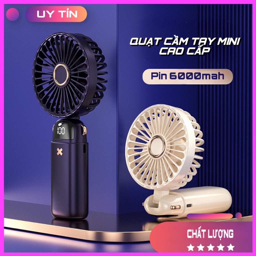 quạt cầm tay mini tích điện 6000mah,quạt mini sạc điện pin trâu