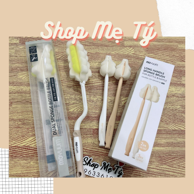 Cọ mút xốp bọt biển 2 trong 1 để cọ bình sữa kiêm cọ núm ti Moyuum Hàn quốc