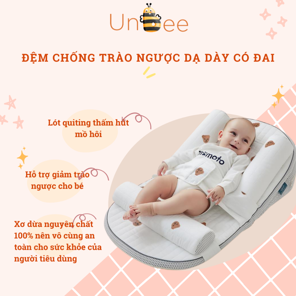 Đệm Chống Trào Ngược Dạ Dày Cho Bé Sơ Sinh Unbee Có Đai An Toàn Hạn Chế Tình Trạng Trớ Sữa