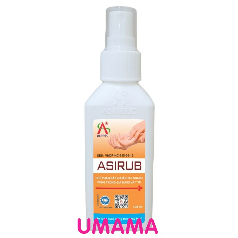 ( Hàng chín hãng) Nước rửa tay asirub dạng xịt 100ml - dung dịch sát khuẩn nhanh chai mini - UMAMA