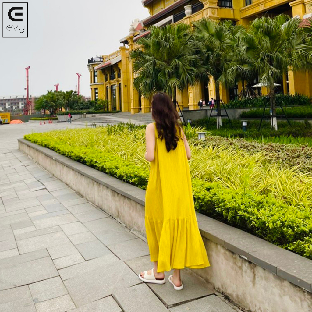 Váy suông sát nách sang chảnh, váy đũi gân dáng dài đuôi cá nữ tính V01
