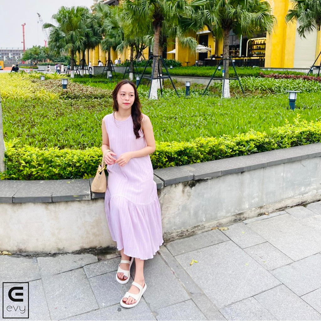 Váy suông sát nách sang chảnh, váy đũi gân dáng dài đuôi cá nữ tính V01