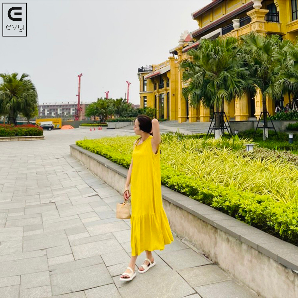 Váy suông sát nách sang chảnh, váy đũi gân dáng dài đuôi cá nữ tính V01
