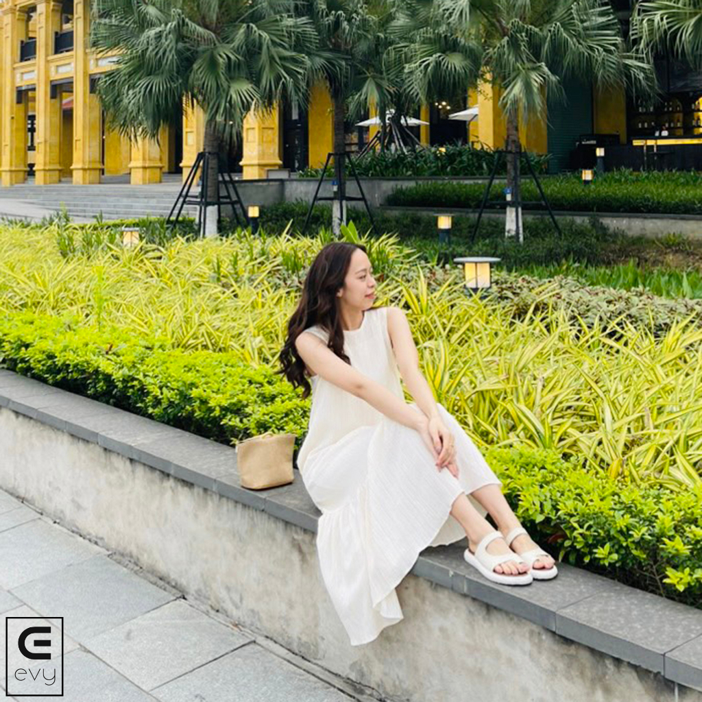 Váy suông sát nách sang chảnh, váy đũi gân dáng dài đuôi cá nữ tính V01