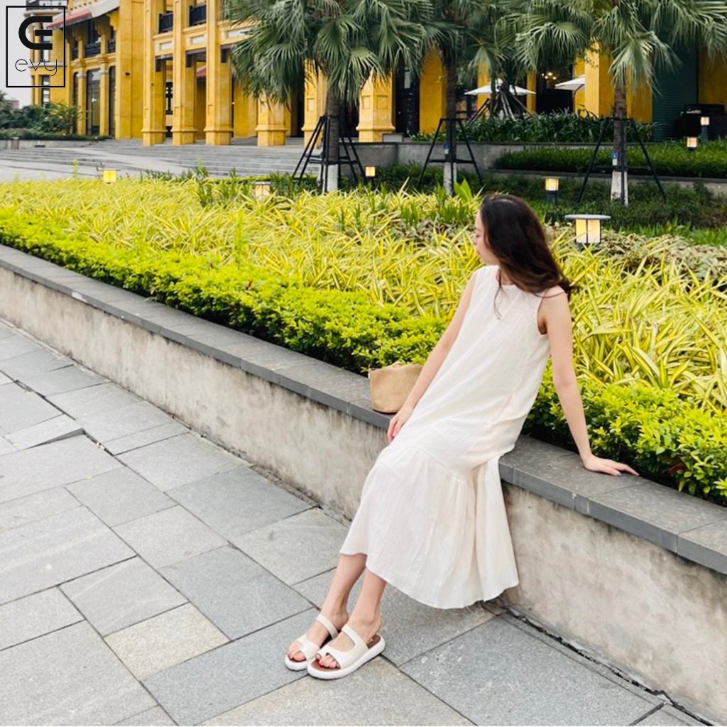 Váy suông sát nách sang chảnh, váy đũi gân dáng dài đuôi cá nữ tính V01
