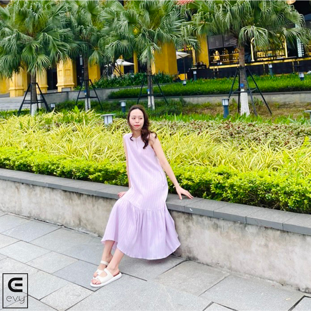 Váy suông sát nách sang chảnh, váy đũi gân dáng dài đuôi cá nữ tính V01
