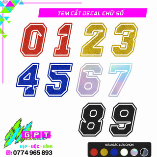 Tem chữ số 0-9 decal phản quang - hologram 7 màu , sticker dán xe đa vị trí