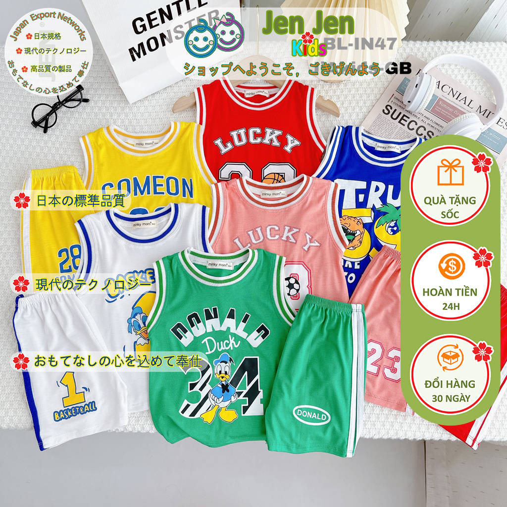 Bộ Quần Áo Ba Lỗ Trẻ Em Thể Thao Minky Mom Vải Thun Lạnh Cho Bé 8-27 Kg Mặc Mùa Hè Size Nhí, Size Đại - BL-IN47
