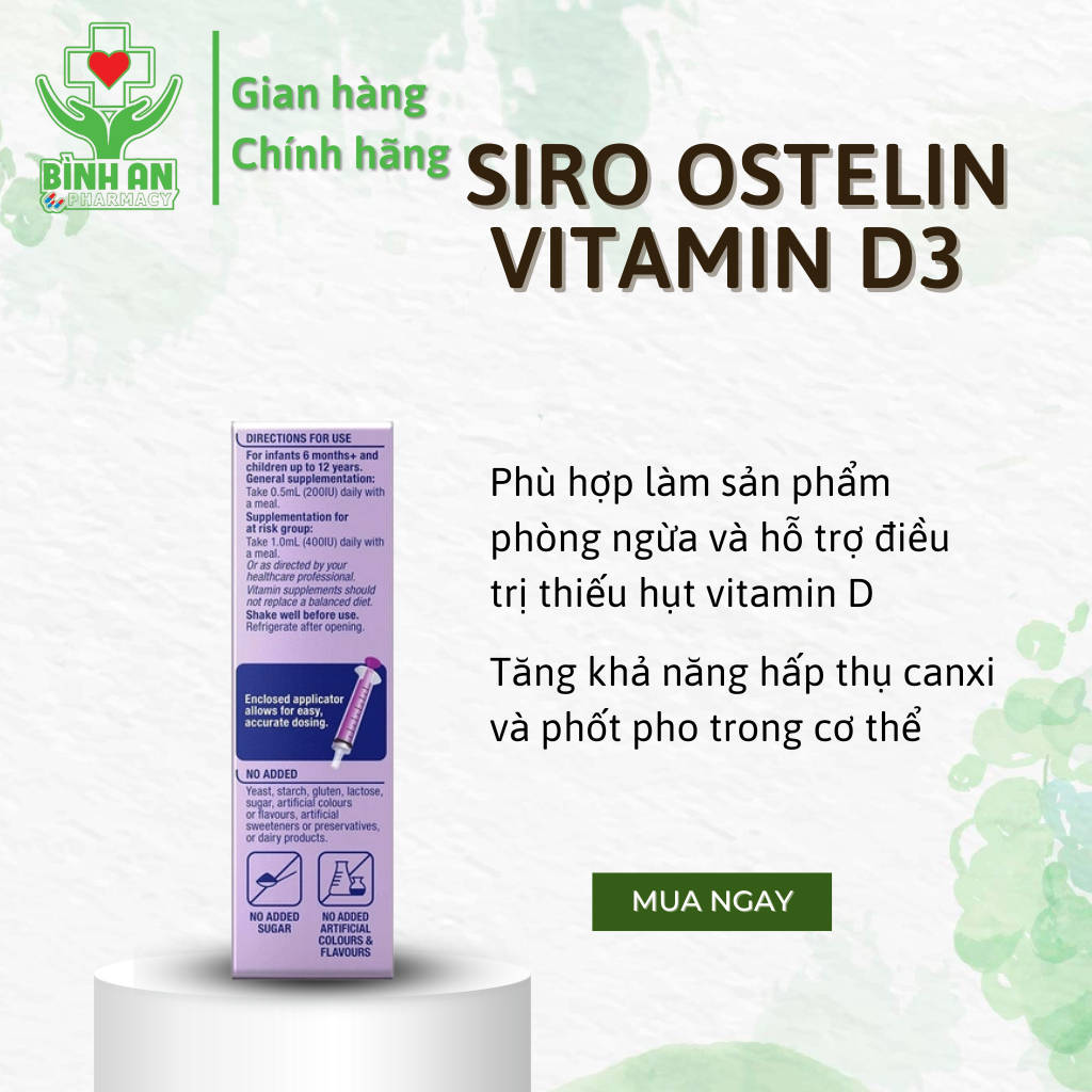 Siro bổ sung vitamin cho trẻ Ostelin Kids Vitamin D3 Liquid - Chai 20ml - NT Bình An