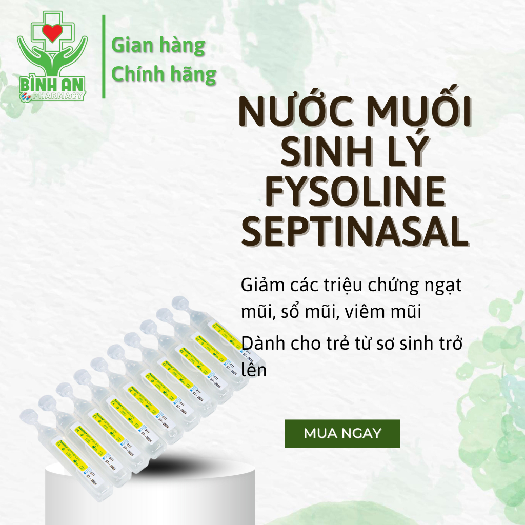 Nước muối sinh lý Fysoline Septinasal Gifrer hỗ trợ vệ sinh mũi cho bé (20 ống x 5ml) - NT Bình An