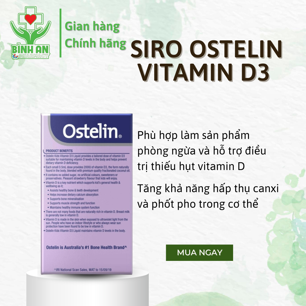 Siro bổ sung vitamin cho trẻ Ostelin Kids Vitamin D3 Liquid - Chai 20ml - NT Bình An