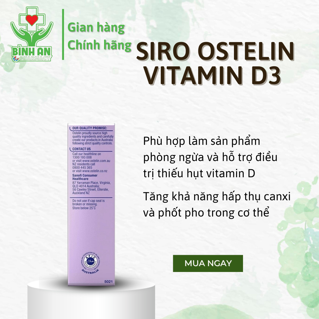 Siro bổ sung vitamin cho trẻ Ostelin Kids Vitamin D3 Liquid - Chai 20ml - NT Bình An