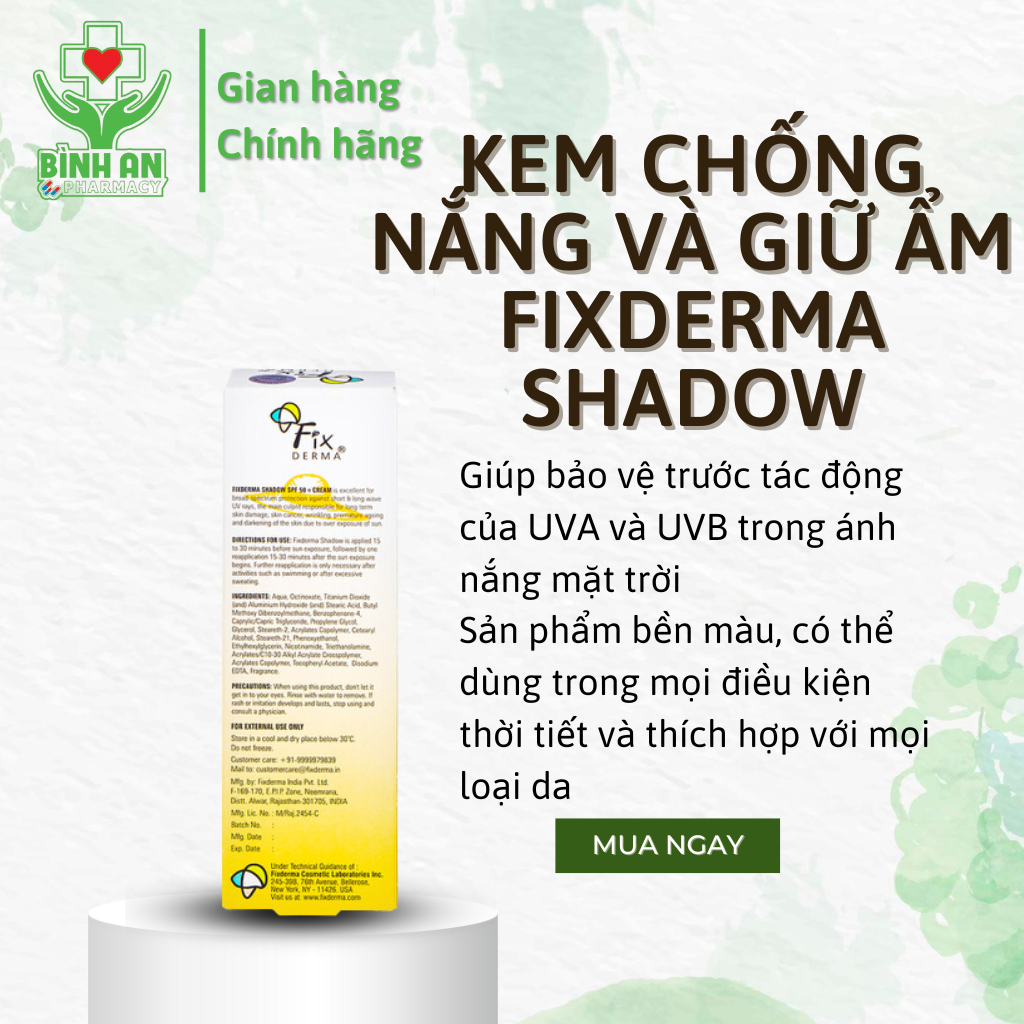 Kem chống nắng và giữ ẩm Fixderma Shadow SPF 50+ Cream - Tuýp 75g - NT Bình An