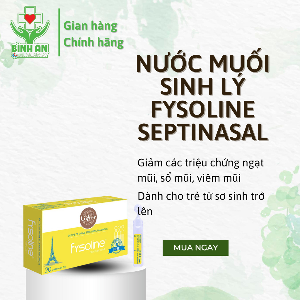 Nước muối sinh lý Fysoline Septinasal Gifrer hỗ trợ vệ sinh mũi cho bé (20 ống x 5ml) - NT Bình An