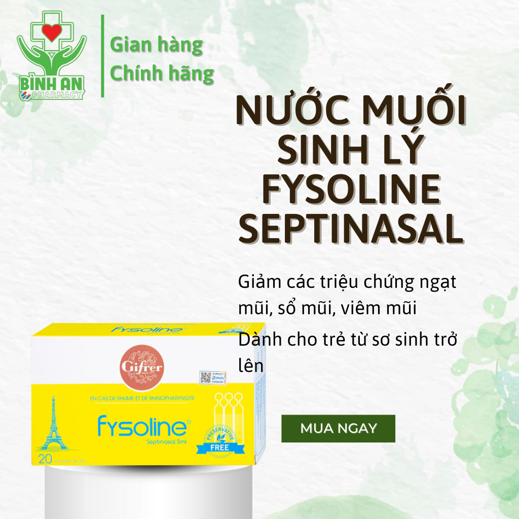 Nước muối sinh lý Fysoline Septinasal Gifrer hỗ trợ vệ sinh mũi cho bé (20 ống x 5ml) - NT Bình An