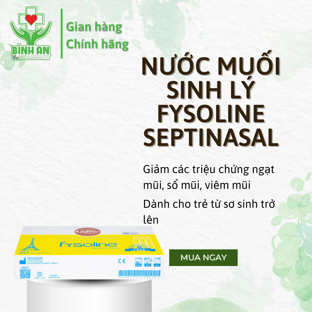 Nước muối sinh lý Fysoline Septinasal Gifrer hỗ trợ vệ sinh mũi cho bé (20 ống x 5ml) - NT Bình An