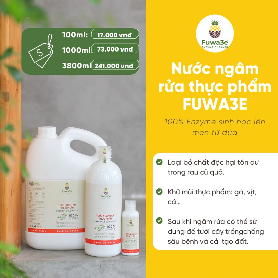 Nước ngâm rửa thực phẩm rau củ quả khử mùi hôi thịt cá organic Fuwa3e an toàn cho bữa ăn gia đình bạn