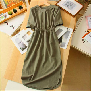 Đầm váy cổ trụ rêu thắt eo (kèm hình thật)