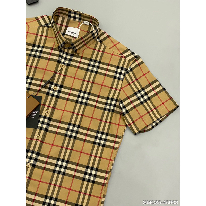 Áo sơ mi cộc tay cao thấp thời trang ,hoạ tiết màu vàng kẻ sọc siêu nét