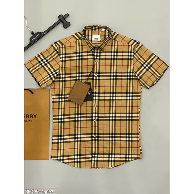 Áo sơ mi cộc tay cao thấp thời trang ,hoạ tiết màu vàng kẻ sọc siêu nét