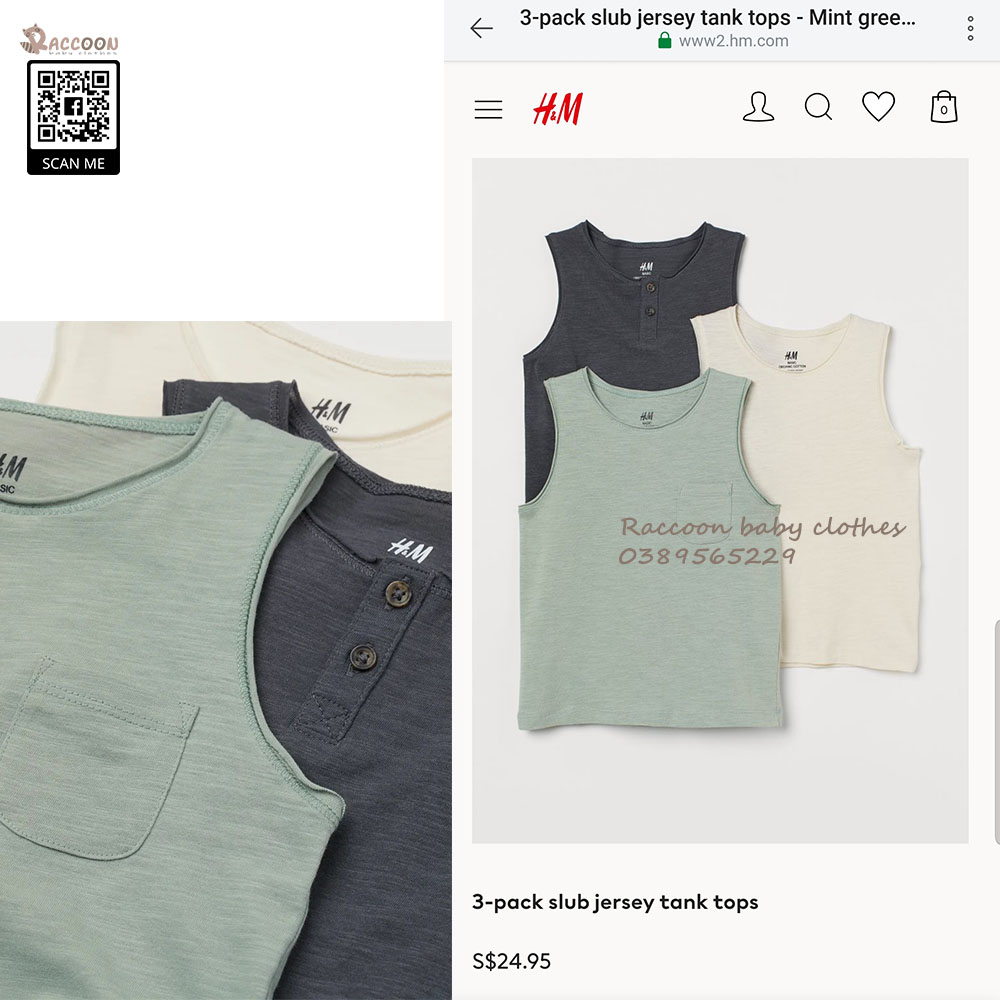 Áo ba lỗ bé trai chất Cotton Organic H.M