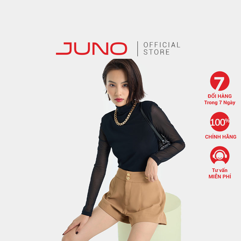 Áo Lưới Nữ Thời Trang JUNO Dài Tay Cổ Cao JNAKI024