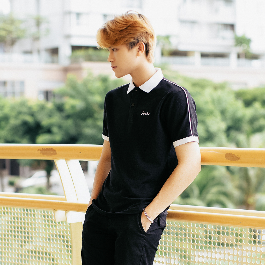 Áo polo nam phối viền vai super bros chất vải cá sấu cotton cao cấp xịn đẹp form slim fit tôn dáng, phong cách trẻ trung