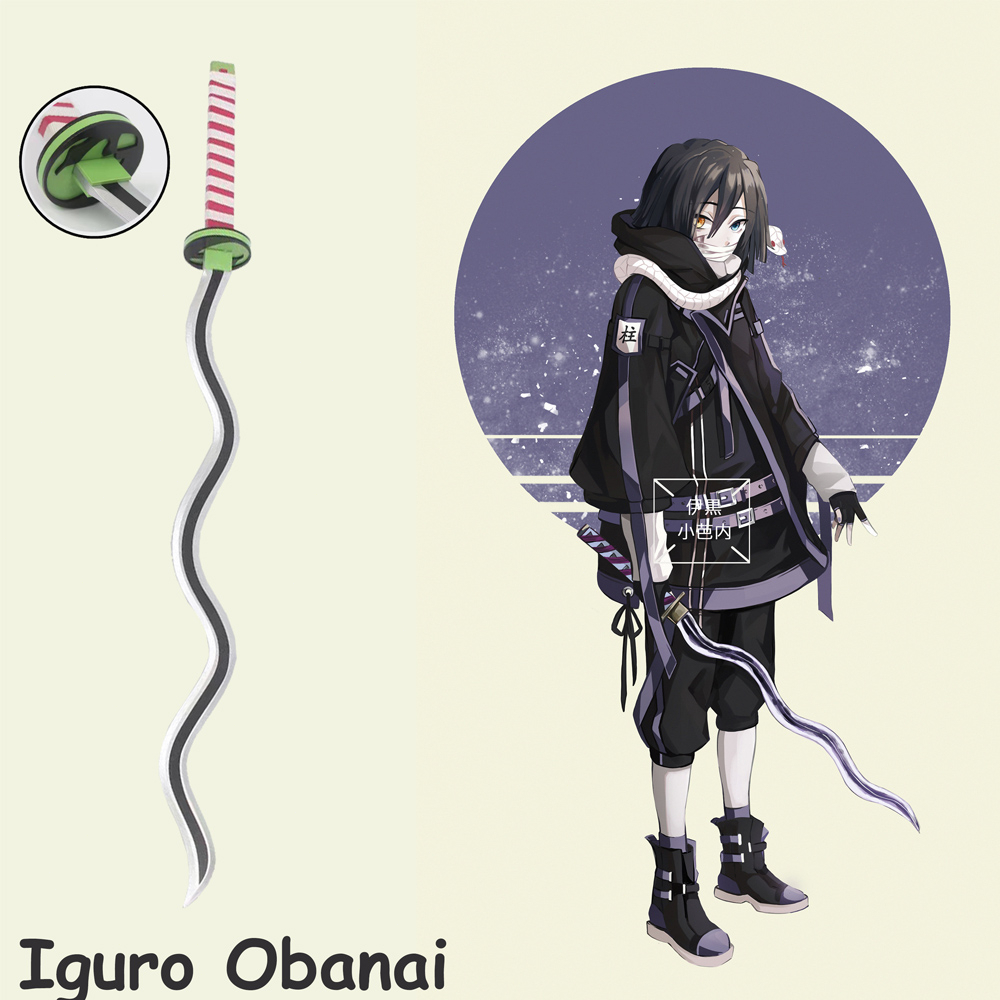 Đạo cụ Cosplay Iguro Obanai Demon Slayer nhân vật mô hình kiếm gỗ zoro roronoa, shusui onepiece, katana zenitsu kitetsu kimetsu no yaiba gift Kids