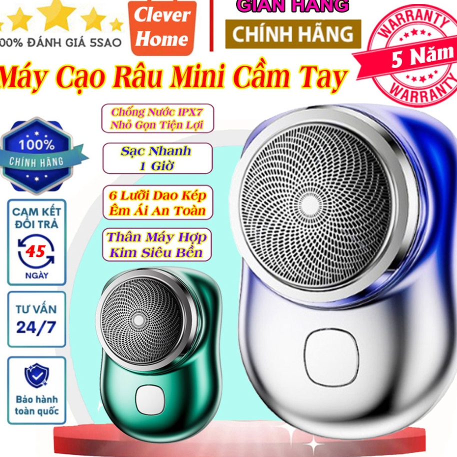 Máy cạo râu nam mini 6 lưỡi kép tự mài, dao cạo râu điện chống nước IPX7 nhỏ gọn bỏ túi