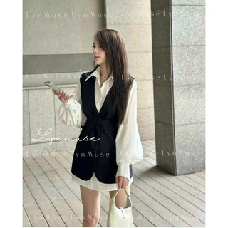 SET ĐẦM SƠ MI TRẮNG KÈM GILE ĐEN GAIS000107