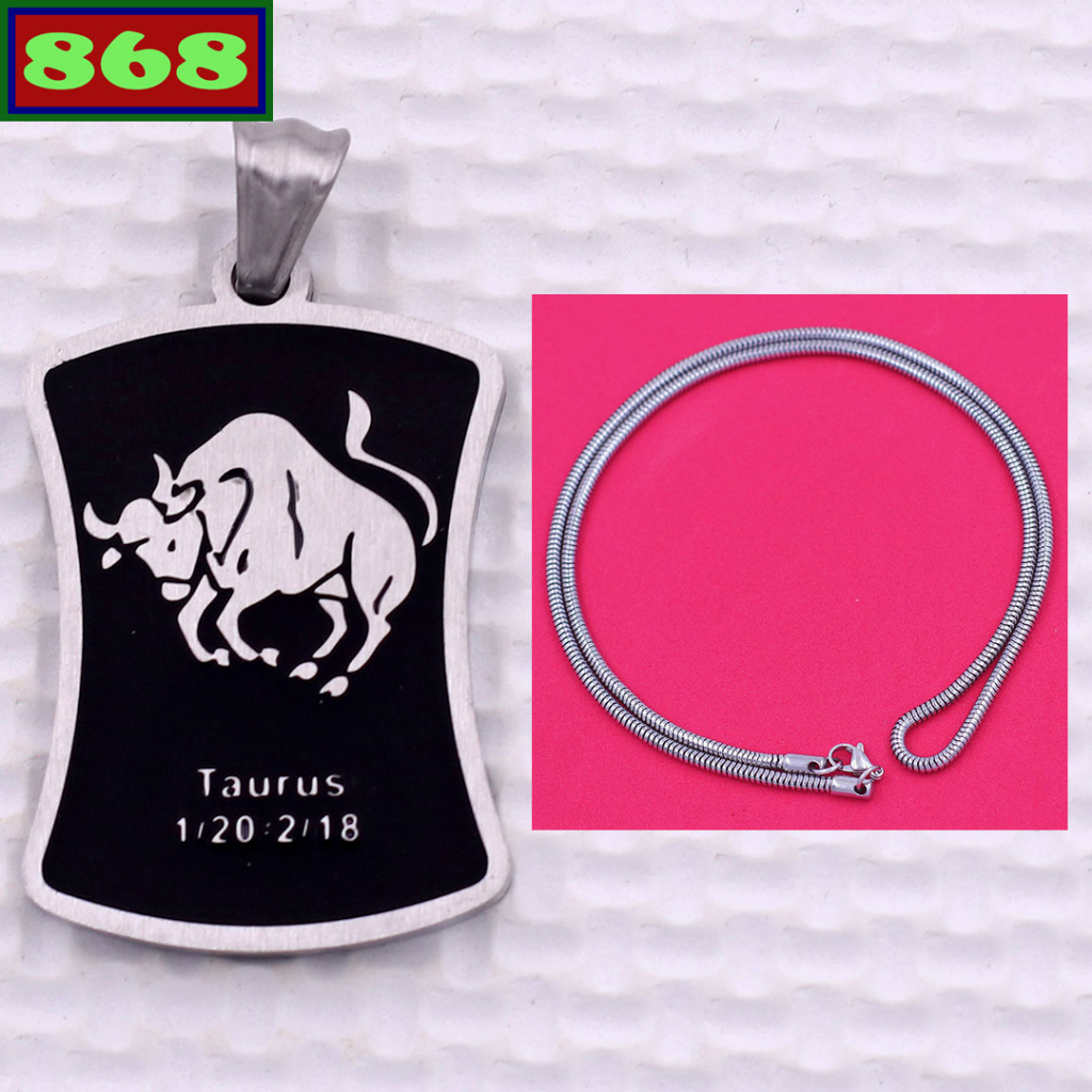 Mặt dây chuyền cung Kim Ngưu - Taurus inox trắng kèm vòng cổ dây chuyền inox rắn trắng + móc inox trắng, Cung hoàng đạo