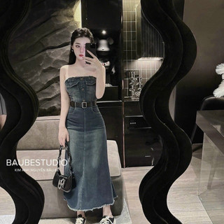 ĐẦM MIDI JEANS ỐNG CÚP