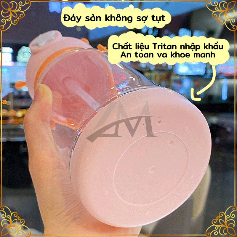 Bình nước học sinh,Bình nước ống hút trẻ em 600ml thiết kế gạc hươu dễ thương,có ống hút, BPA, thân thiện với môi trường