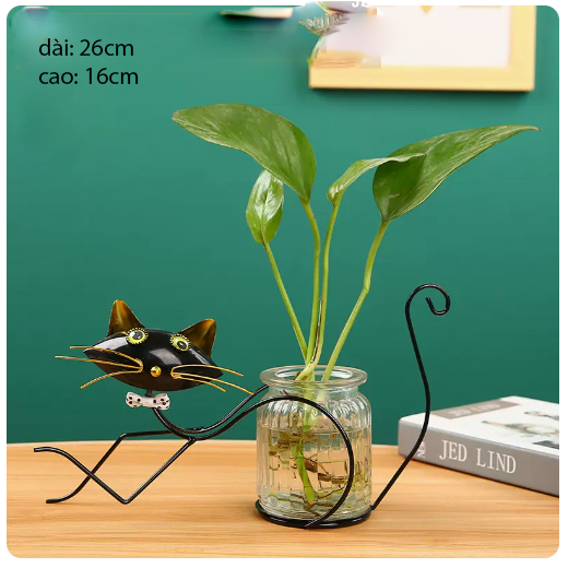 Giá đỡ bình hoa hình mèo bằng sắt dễ thương, kệ đỡ mèo đen vintage decor siêu đáng yêu