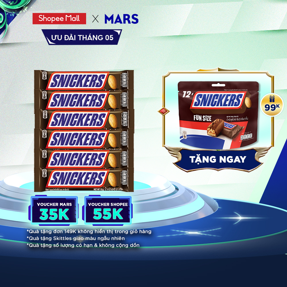 Combo 6 thanh kẹo Sô Cô la Snickers thanh 51g