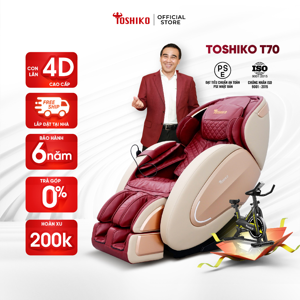 [Tặng xe đạp X9] Ghế Massage Đa Năng Toshiko T70 điều khiển giọng nói, sở hữu con lăn 4D di chuyển tổ hợp 15 bài tập