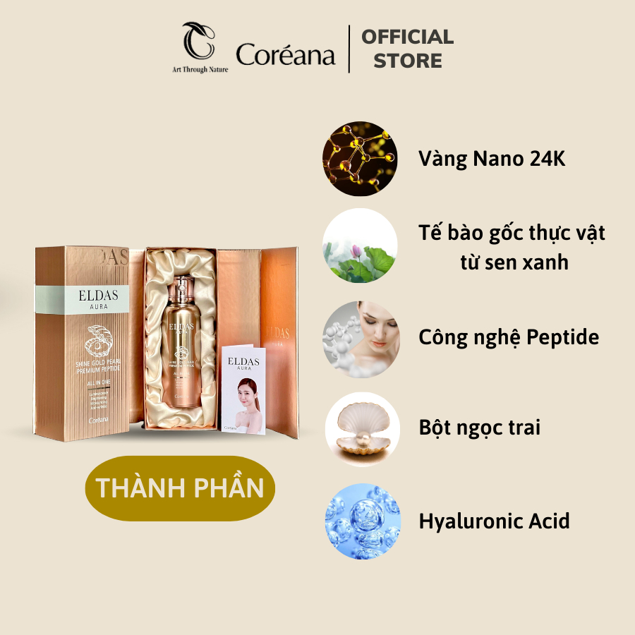 Tinh chất tế bào gốc Eldas Aura Shine Gold Pearl Premium Peptide All In One Hàn Quốc 100ml
