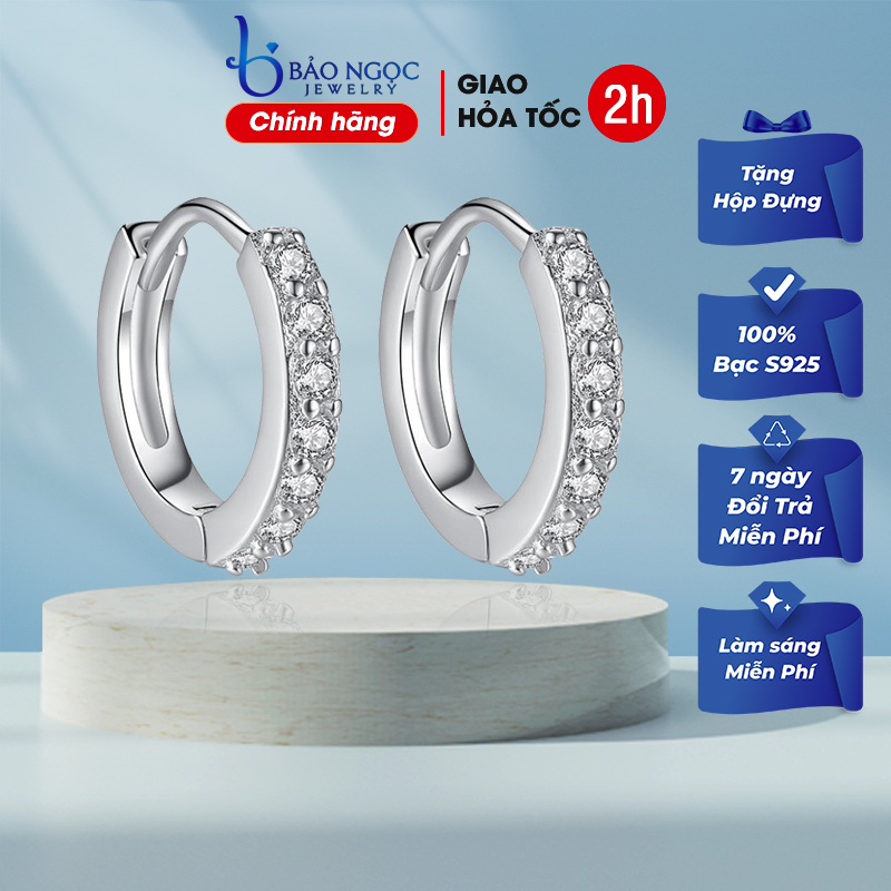 Bông Tai Nữ Bạc Cá Tính Cho Nữ Đính Đá Tròn Hàn Quốc - B2425 - Bảo Ngọc Jewelry
