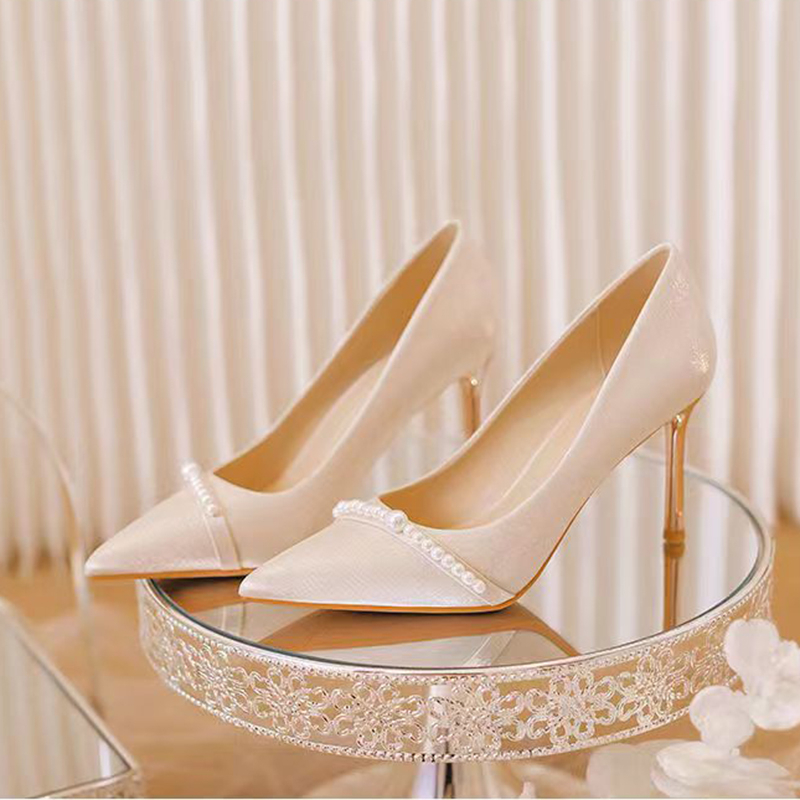 Giày Cao Gót Nữ Mũi Bít Gót Nhọn 6Cm, Thiết Kế Đính Ngọc Siêu Xinh - EDZ19