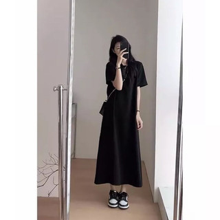 Đầm Nữ Suông Dài Trơn Form Rộng Cổ Tròn Basic M988