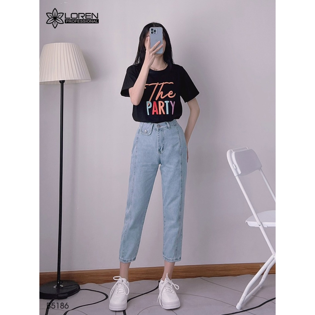 Quần jean baggy LOREN kiểu nút tua xanh B5169