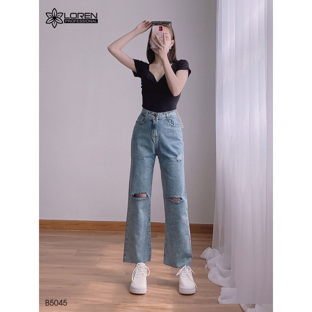 Quần jean baggy LOREN kiểu nút tua xanh B5169