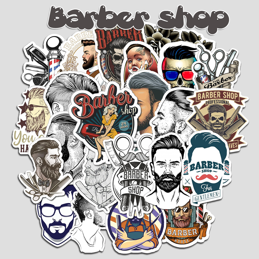 Sticker barber shop Cắt Sẵn Hình Dán Trang Trí Mũ Bảo Hiểm Laptop Điện Thoại Ván Trượt Sổ tay Notebook