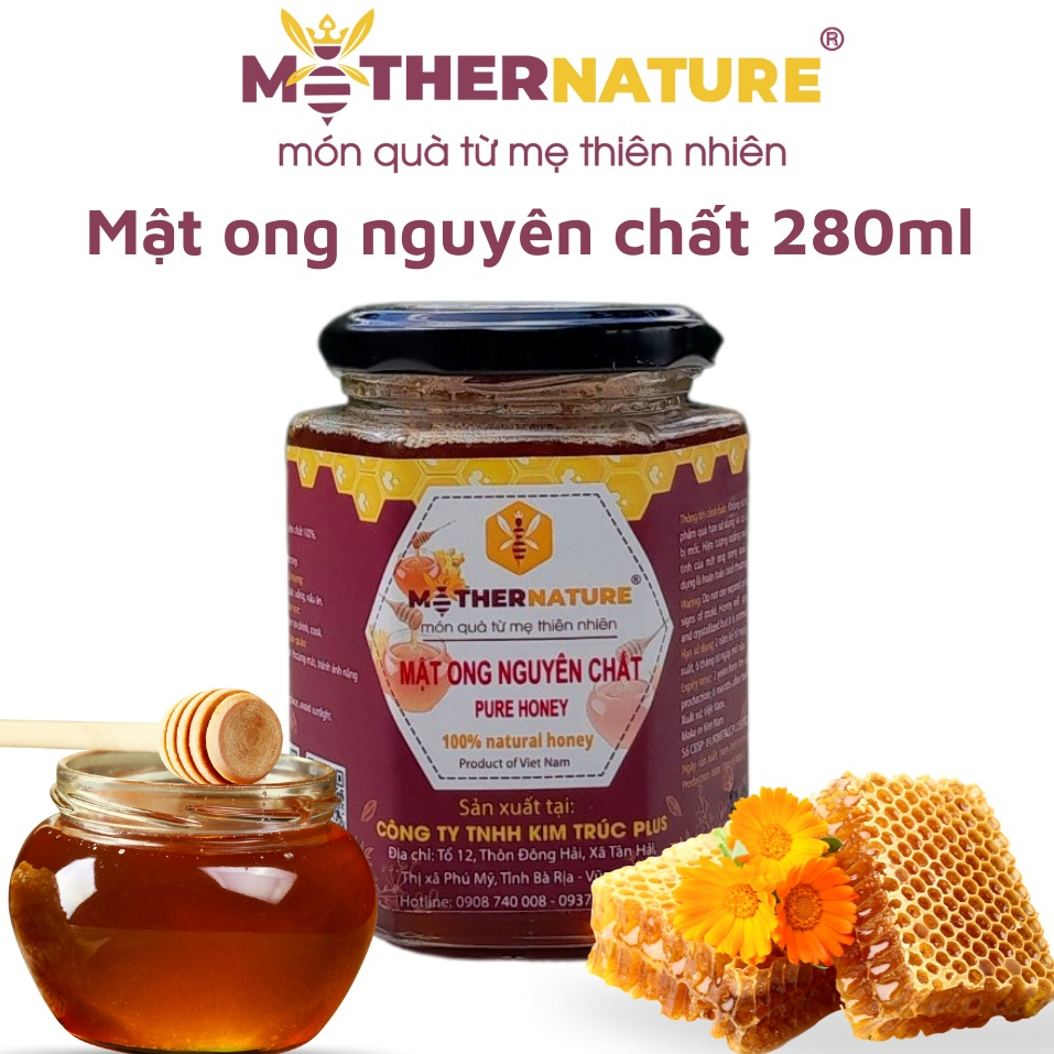 Mật ong nguyên chất cao cấp Mother Nature (280ml/hũ) - Hỗ trợ hạ đường huyết, giảm ho, làm đẹp cho da và tóc