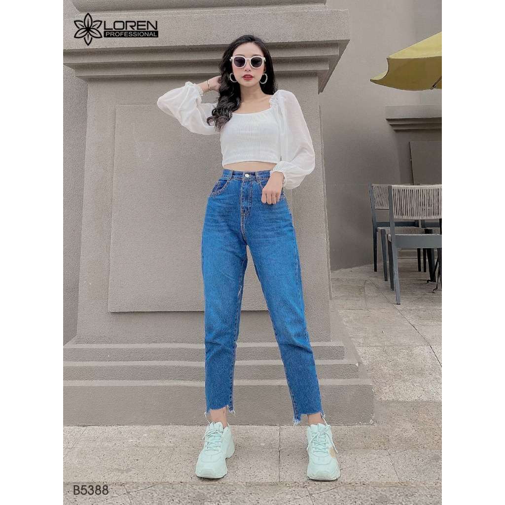Quần jean baggy LOREN kiểu nút tua xanh B5169