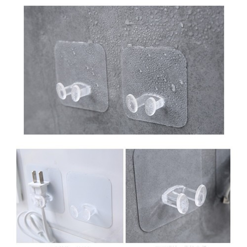 Móc treo dây điện dán tường treo phích cắm kệ đỡ điện thoại trong suốt thông minh 2 chấu siêu dính đa năng tiện lợi
