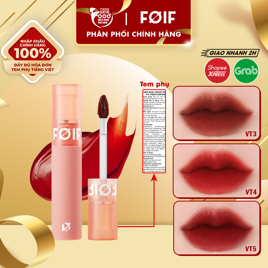 [FOIF by MERZY] Son Kem Lì Thuần Chay, Mịn Mượt Lâu Trôi Hàn Quốc Foif Daily Velvet Tint 3g | BigBuy360 - bigbuy360.vn
