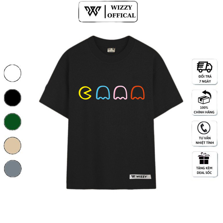 Áo thun tay lỡ cotton cao cấp WIZZY phông phong cách basic kiểu dáng form rộng unisex in hình emoticon Pacman mã 13